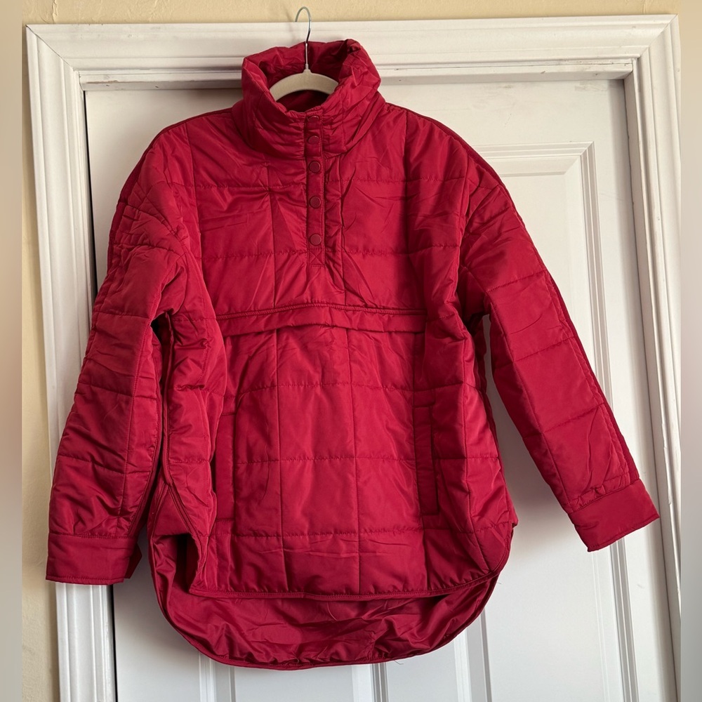 New dd Boutique Small Red Quilted Snap Button Puffer Front Zip Pocket Pullover